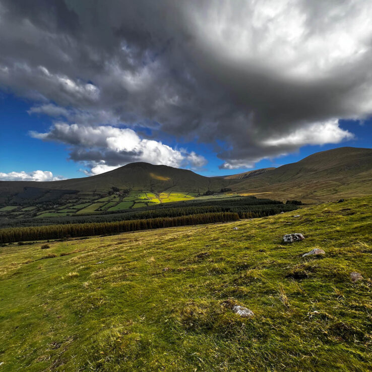 Dramatic view of Errigal and the Seven Sisters Mountain range in County Donegal, Ireland.